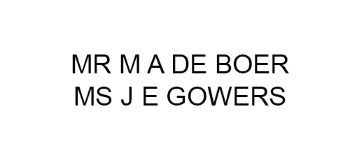 MR M A DE BOER   MS J E GOWERS